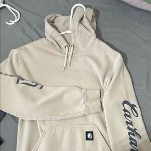 Carhartt Tan Hoodie with Black Sleeve Logo
